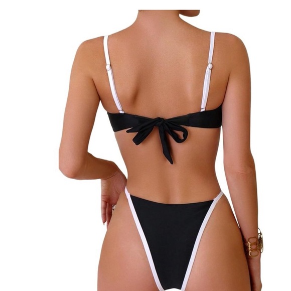 Lilosy Contrast Color Block Brazilian Swimsuit Set Women Tie Back Bathing Suit - Picture 3 of 7